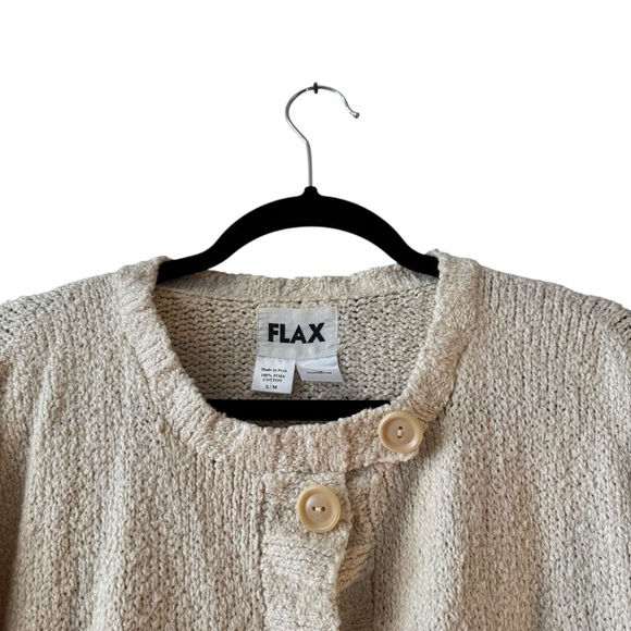 FLAX 100% Pima Cotton Cardigan Knit‎ Sweater Size S/M Cream-Ivory Preppy Cottage - Picture 4 of 10